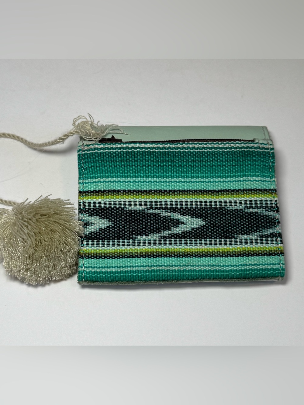 Nena & Co. Artisan Tri-Fold Wallet - Mint Green Leather & Jaspe/Corte Woven Text